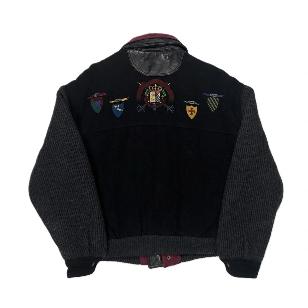 Vintage JC De Castelbajac Leather wool black crest flight bomber jacket men 50